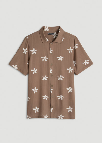 Coastal Perforated Button shirt for Tall Men in Warm Brown Floral