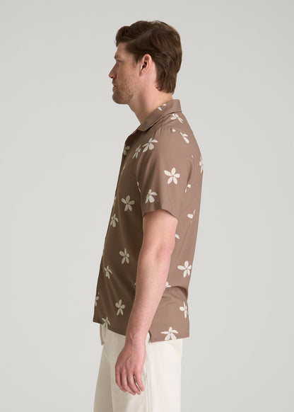 Coastal Perforated Button shirt for Tall Men in Warm Brown Floral
