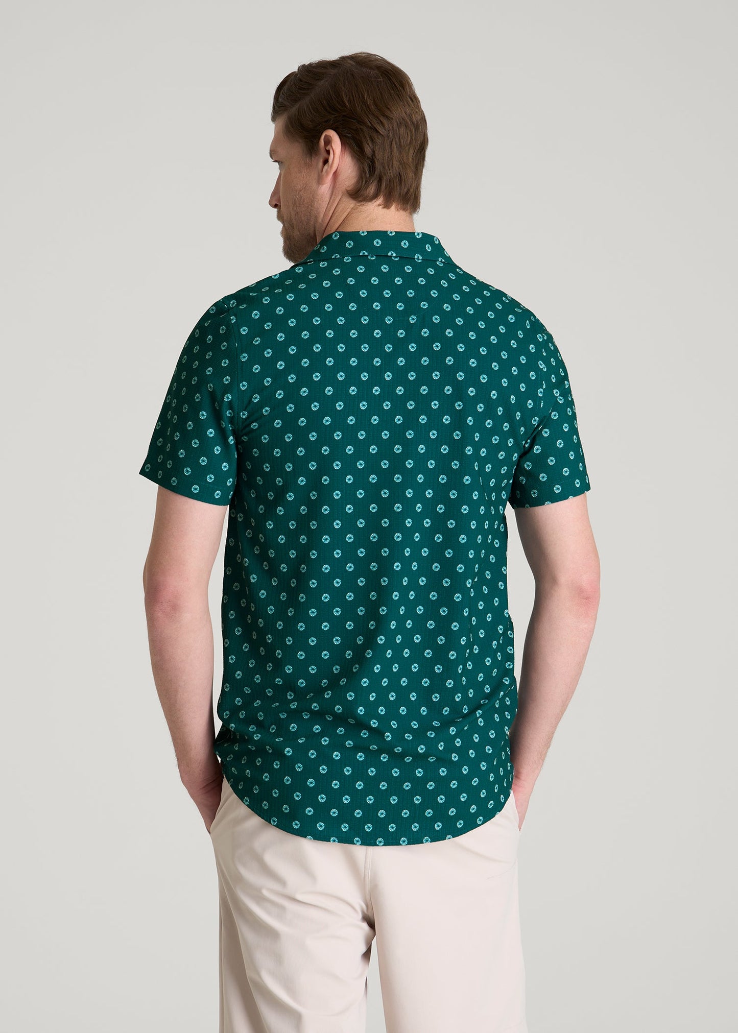 Coastal Perforated Polo for Tall Men in Deep Teal Floral