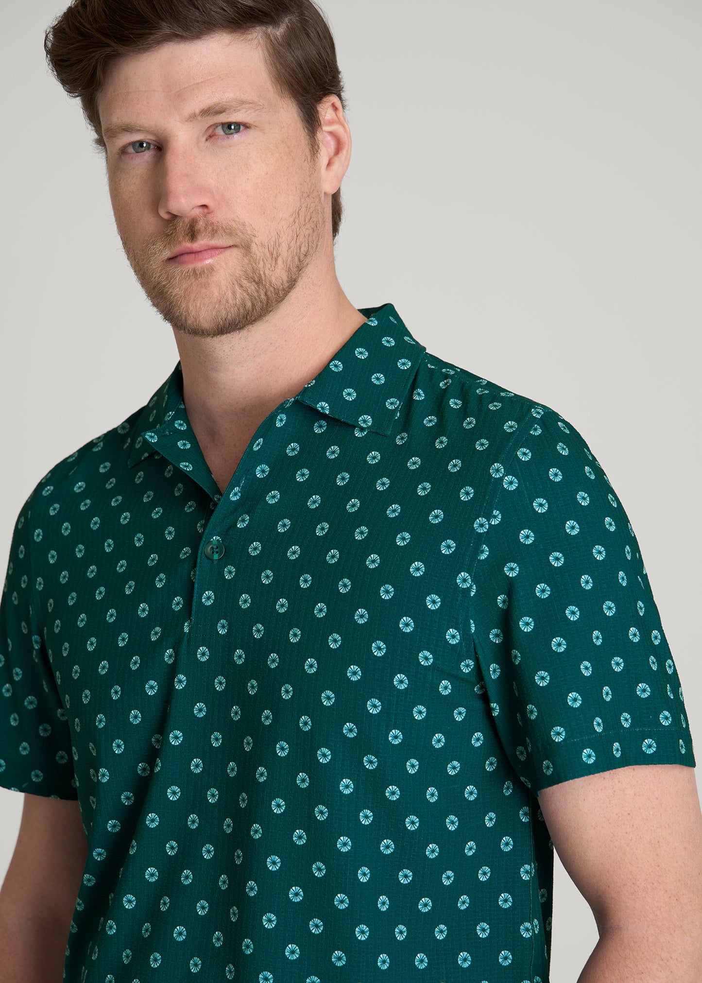 Coastal Perforated Polo for Tall Men in Deep Teal Floral