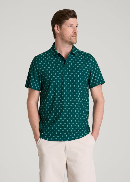 Coastal Perforated Polo for Tall Men in Deep Teal Floral
