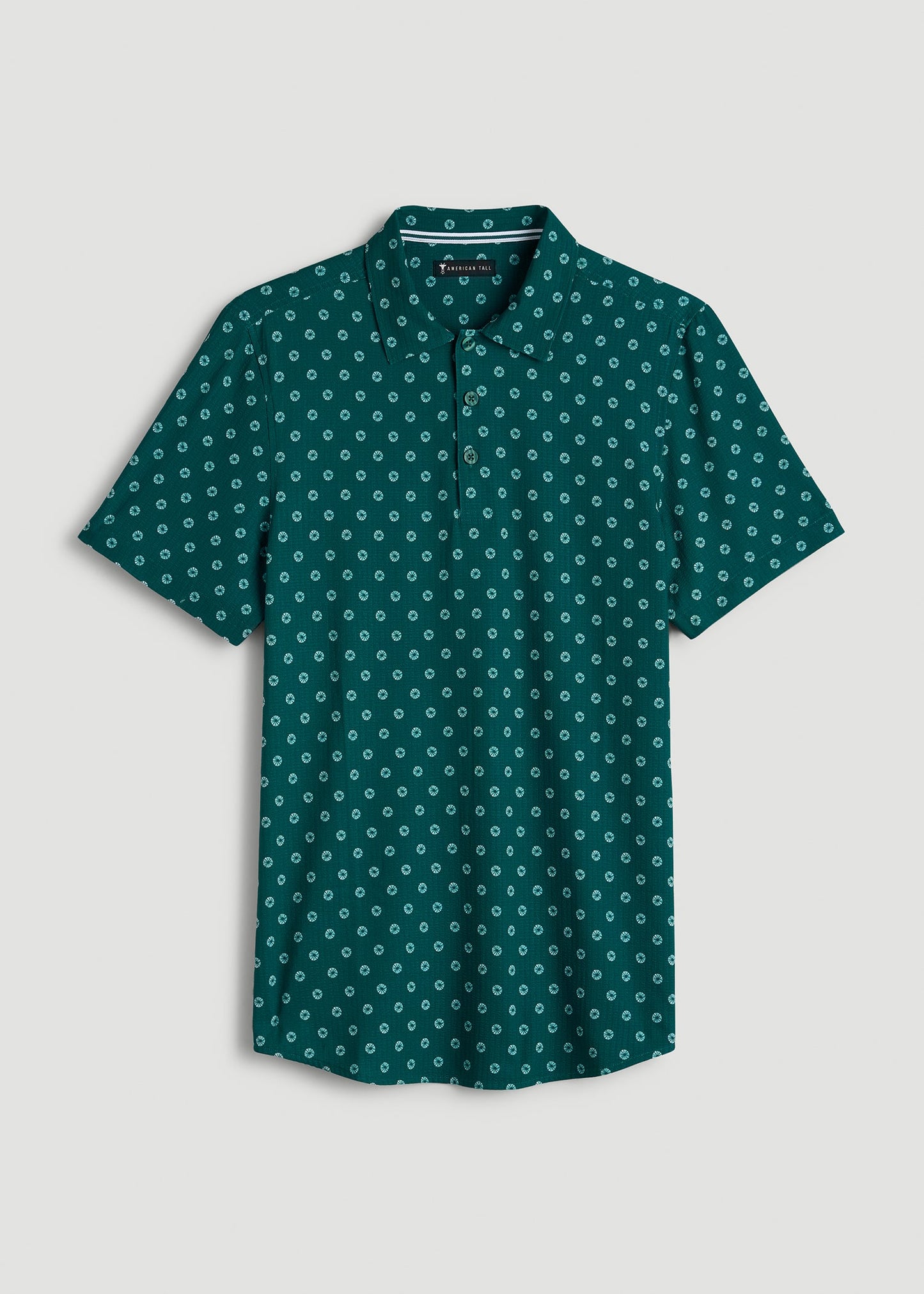 Coastal Perforated Polo for Tall Men in Deep Teal Floral