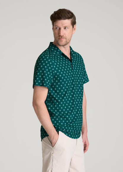 Coastal Perforated Polo for Tall Men in Deep Teal Floral
