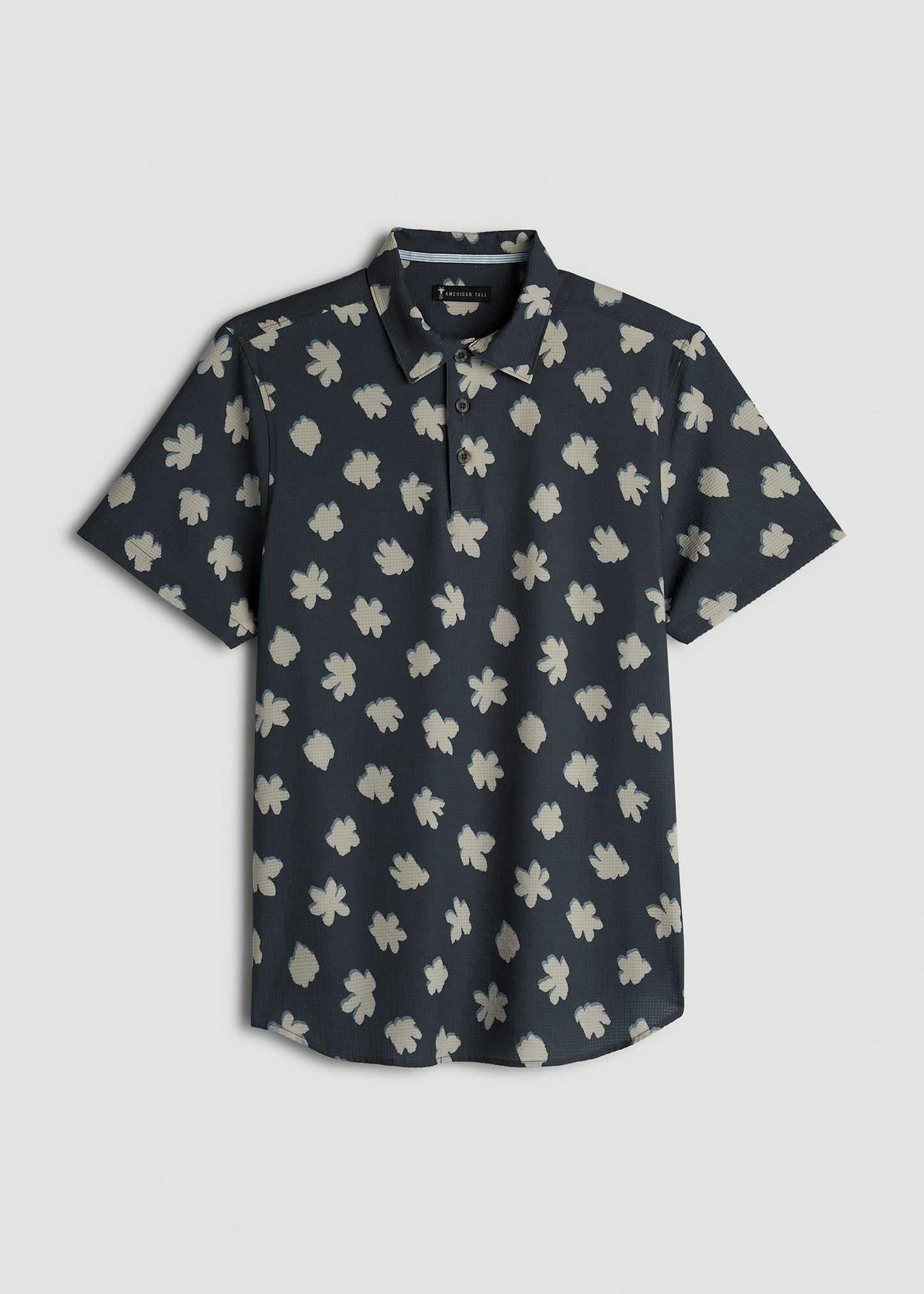 Coastal Perforated Polo Shirt for Tall Men in Navy and Bone Floral