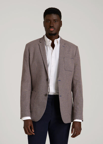 Core Blazer for Tall Men in Brown and Blue Mini Houndstooth