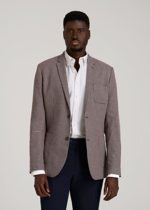 Core Blazer for Tall Men in Brown and Blue Mini Houndstooth