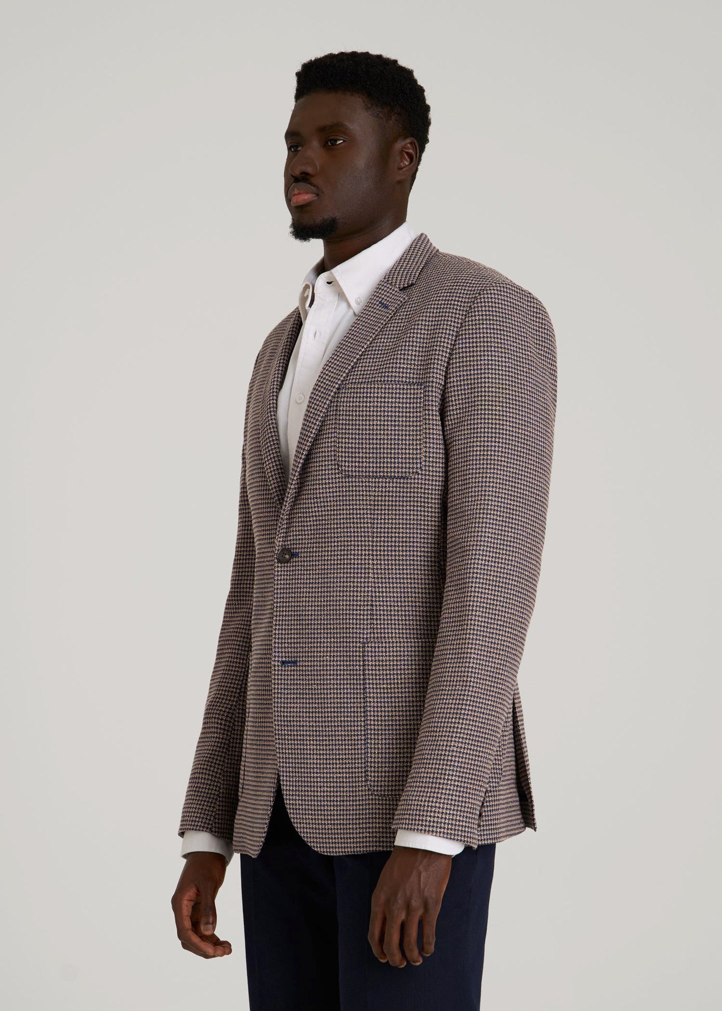 Core Blazer for Tall Men in Brown and Blue Mini Houndstooth