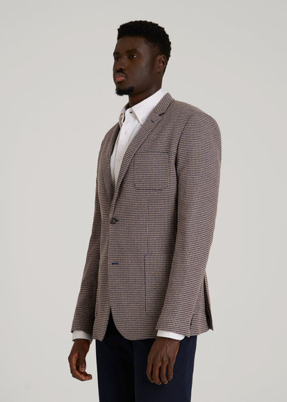 Core Blazer for Tall Men in Brown and Blue Mini Houndstooth