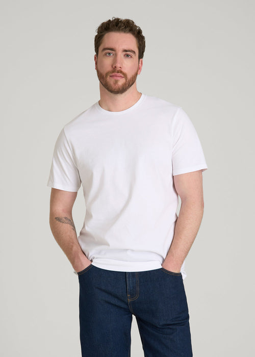 Core Cotton Crewneck Tee for Tall Men in White