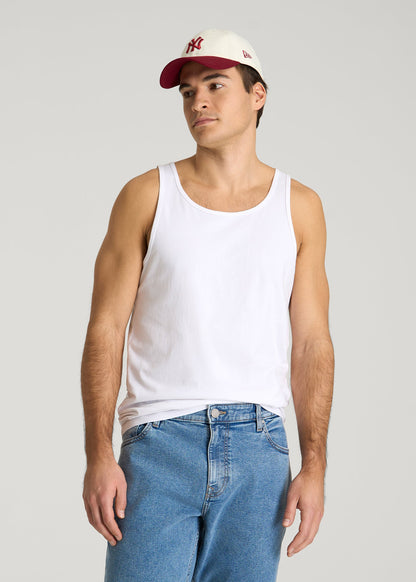 Core Cotton Tank for Tall Men in White