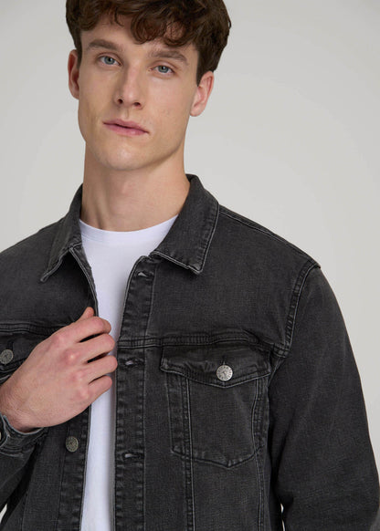 Denim Trucker Jacket for Tall Men in Washed Black
