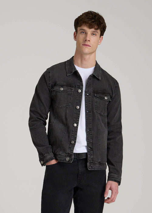 Denim Trucker Jacket for Tall Men in Washed Black