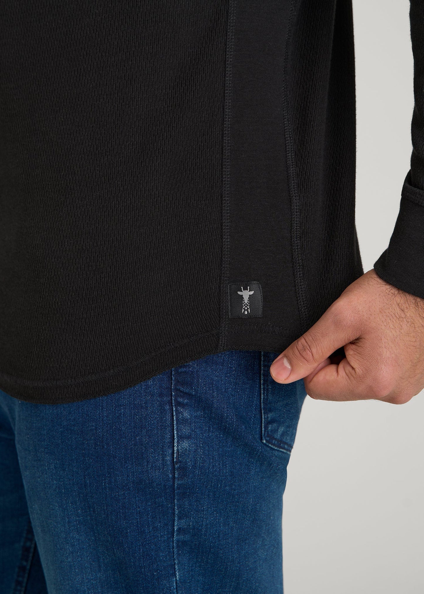 Double Honeycomb Thermal Crewneck for Tall Men in Black