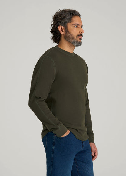 Double Honeycomb Thermal Crewneck for Tall Men in Dark Olive Green