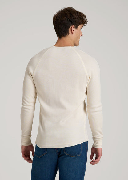 Double Honeycomb Thermal Long-Sleeve Henley Shirt for Tall Men in White Alyssum