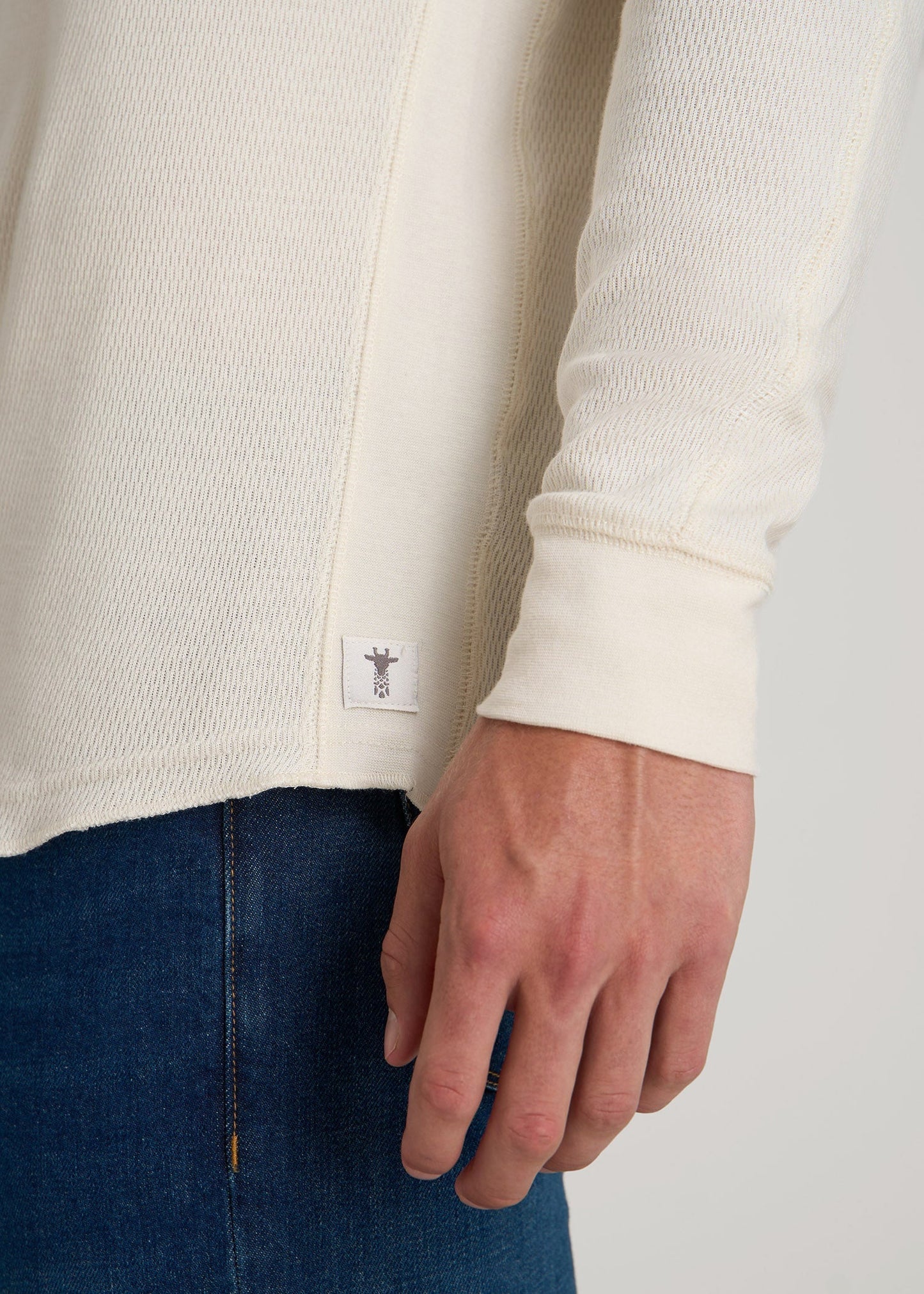 Double Honeycomb Thermal Long-Sleeve Henley Shirt for Tall Men in White Alyssum