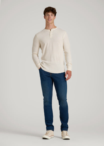 Double Honeycomb Thermal Long-Sleeve Henley Shirt for Tall Men in White Alyssum