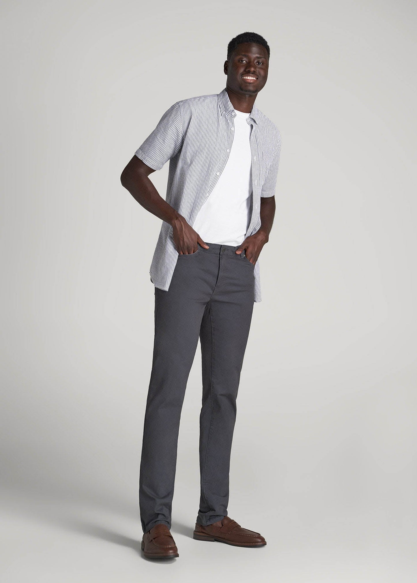 Dylan Slim Fit Five-Pocket Pants For Tall Men in Iron Grey