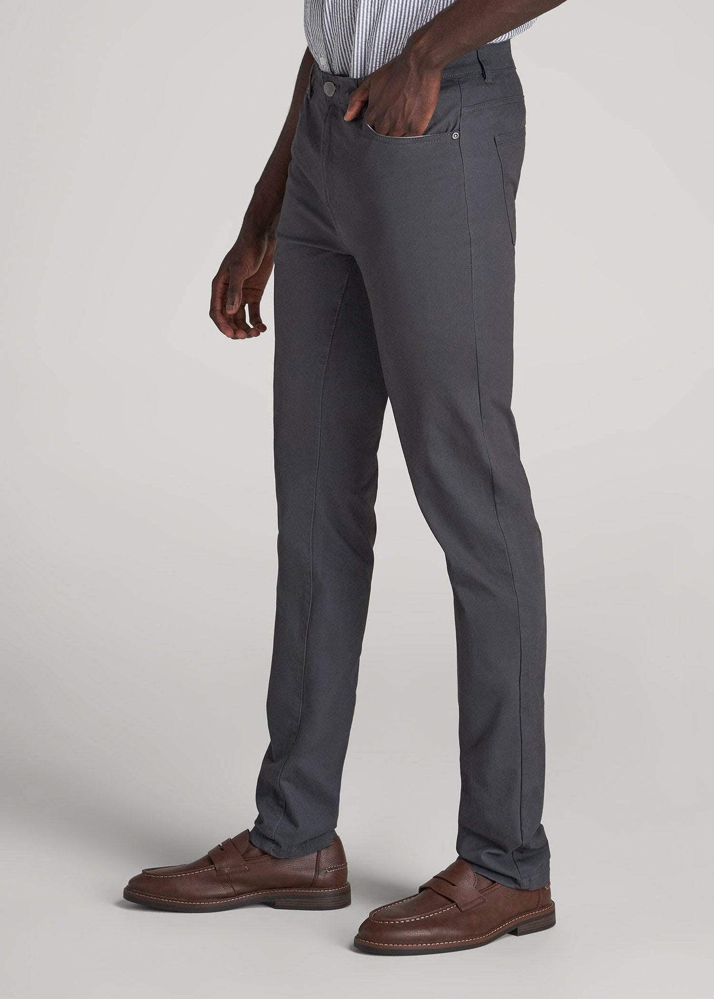 Dylan Slim Fit Five-Pocket Pants For Tall Men in Iron Grey