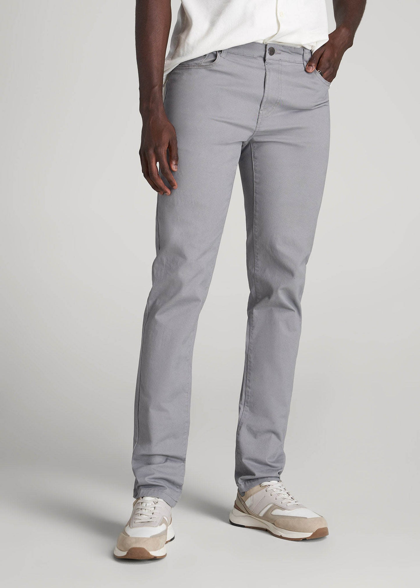 Dylan Slim Fit Five-Pocket Pants For Tall Men in Pebble Grey