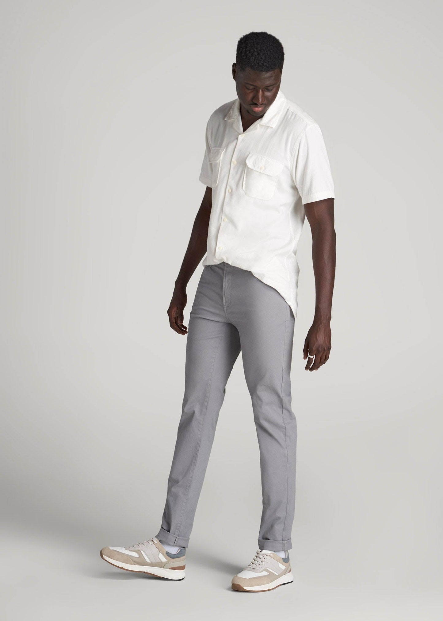 Dylan Slim Fit Five-Pocket Pants For Tall Men in Pebble Grey