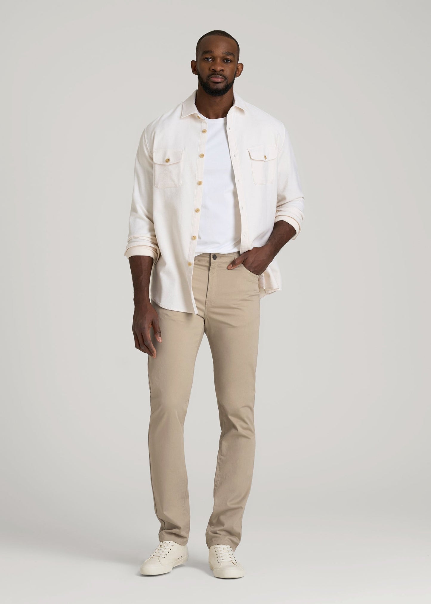 Dylan Slim Fit Five-Pocket Pants For Tall Men in Desert Khaki