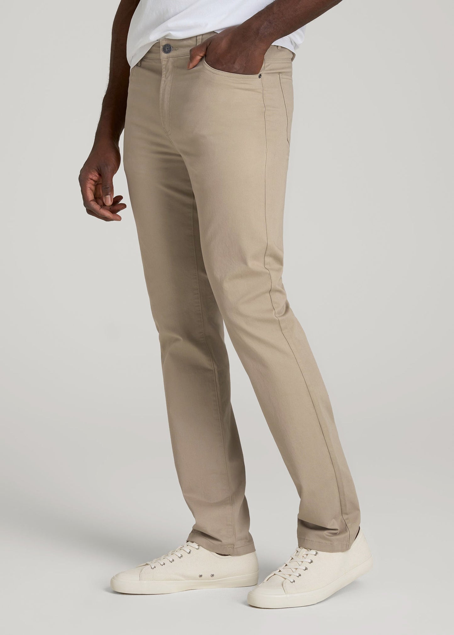 Dylan Slim Fit Five-Pocket Pants For Tall Men in Desert Khaki