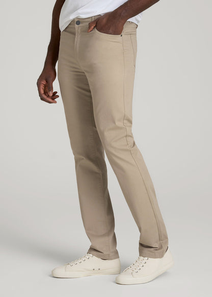 Dylan Slim Fit Five-Pocket Pants For Tall Men in Desert Khaki