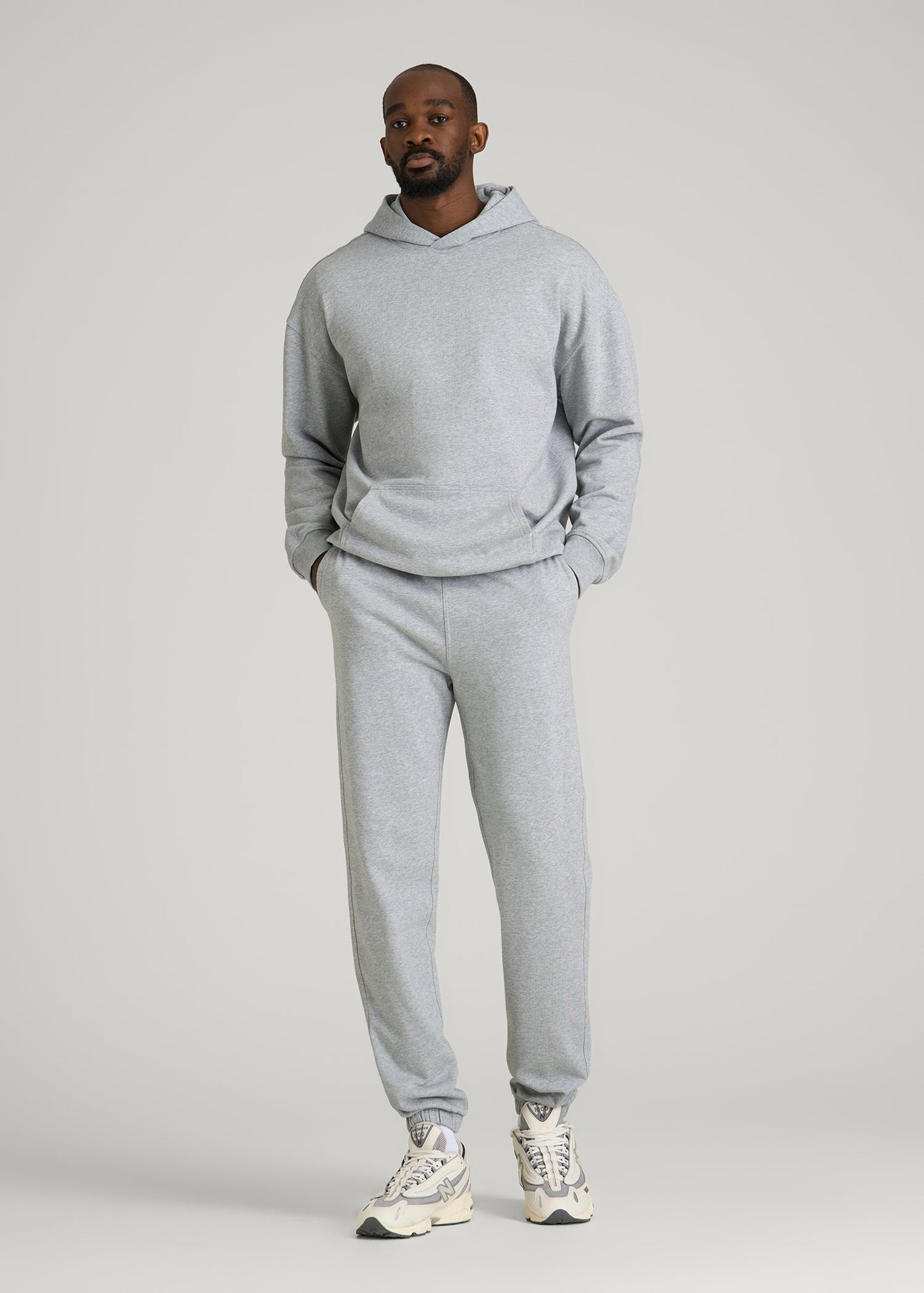 Everyday French Terry Popover Hoodie for Tall Men in Grey Mix
