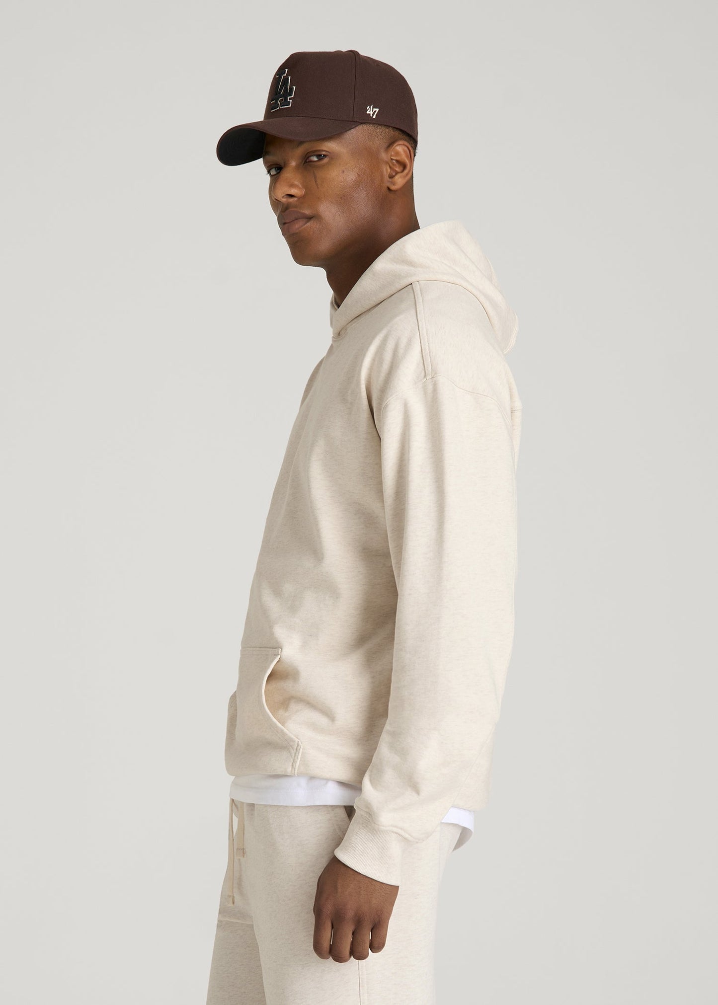 Everyday French Terry Popover Hoodie for Tall Men in Heathered Oatmeal