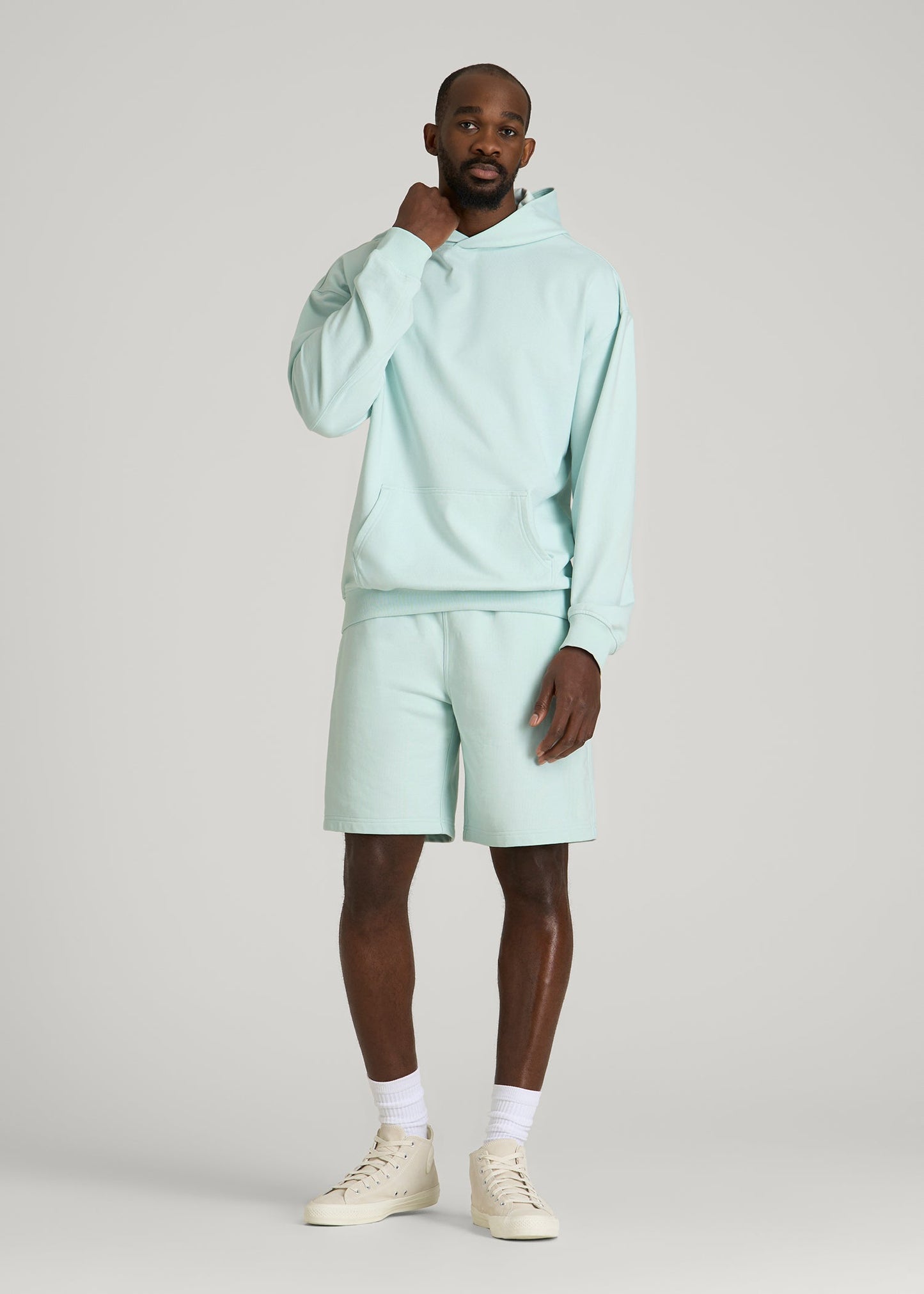 Everyday French Terry Popover Hoodie for Tall Men in Opal Blue