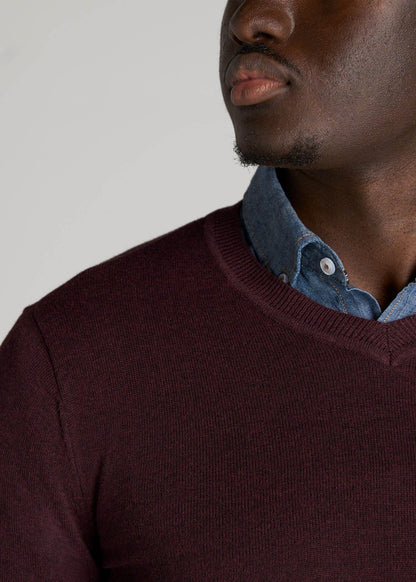 Everyday V-Neck Sweater for Tall Men in Burgundy Mix
