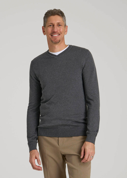 Everyday V-Neck Sweater for Tall Men in Charcoal Mix