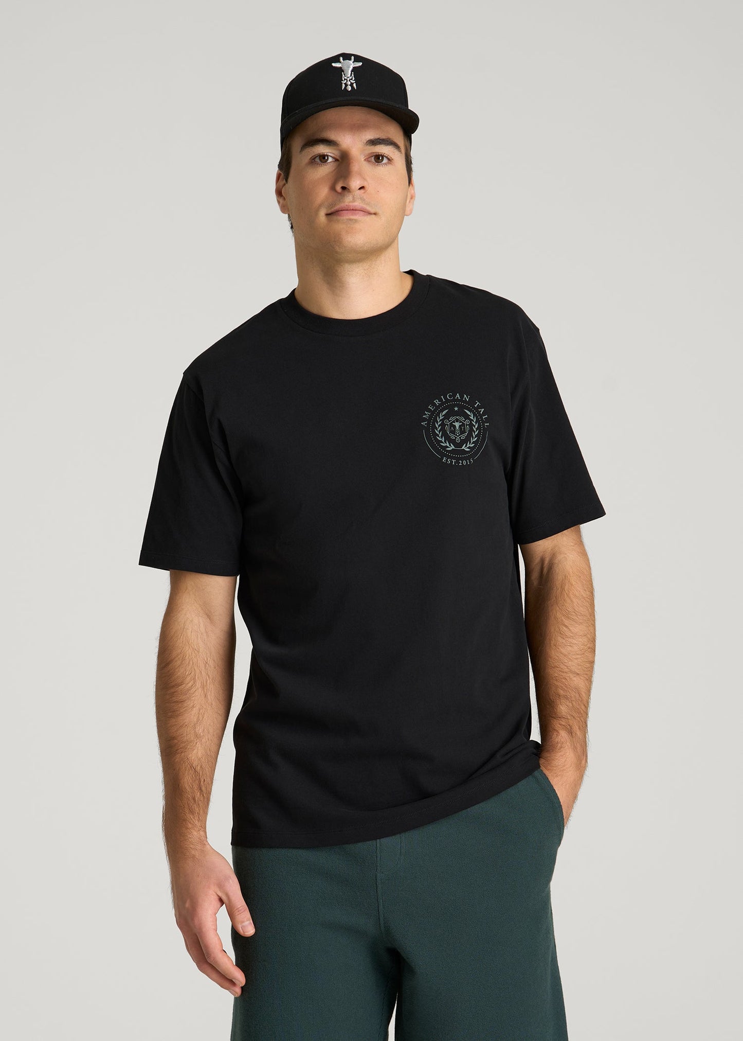 Crest Graphic Tee for Tall Men in Black