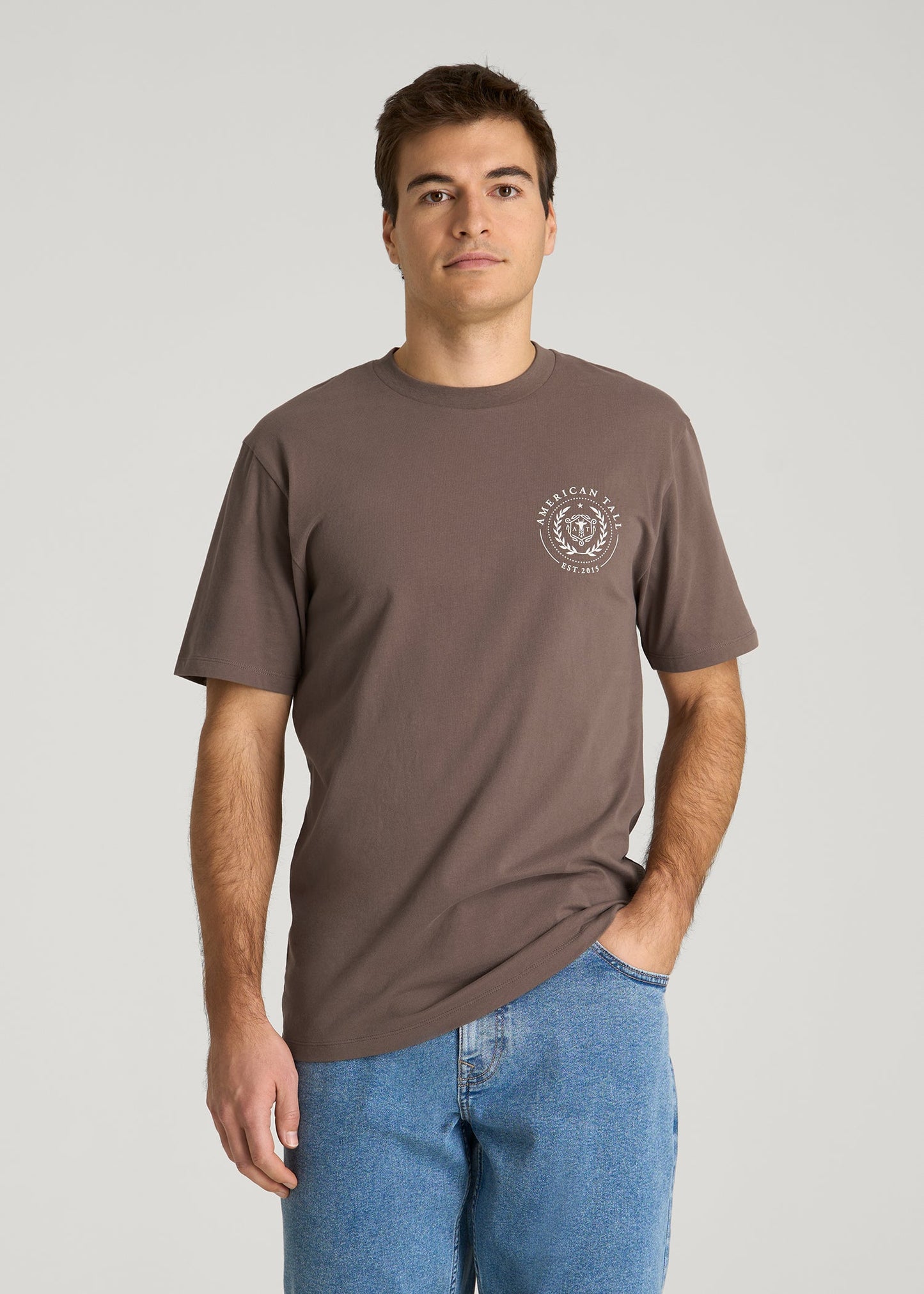 Crest Graphic Tee for Tall Men in Brown