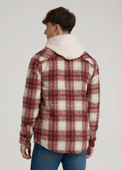 Brushed Flannel Overshirt for Tall Men in Ecru and Red Plaid
