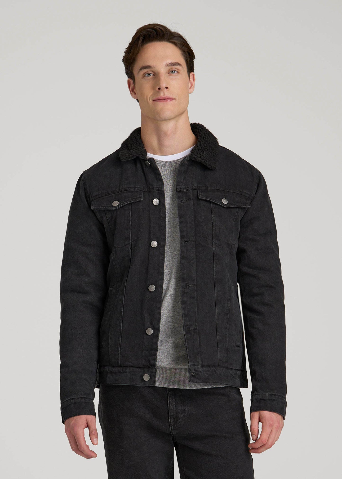 Denim Sherpa Jacket for Tall Men in Onyx Black Wash