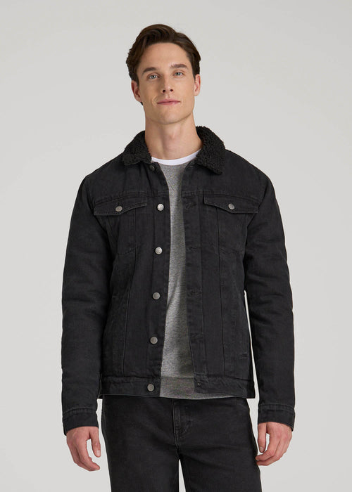 Denim Sherpa Jacket for Tall Men in Onyx Black Wash