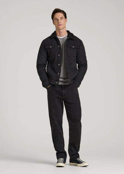 Denim Sherpa Jacket for Tall Men in Onyx Black Wash