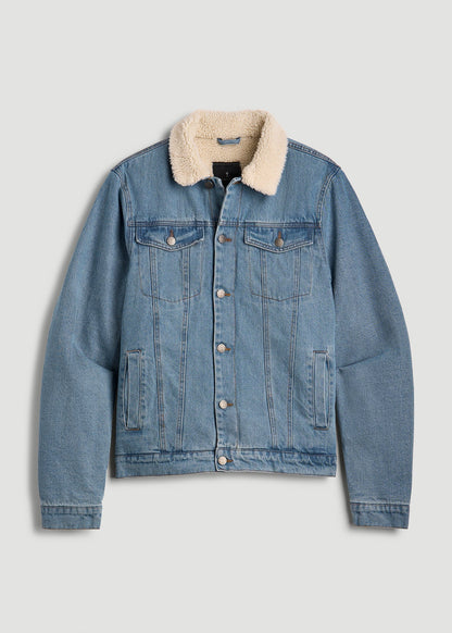 Denim Sherpa Jacket for Tall Men in Stonewash Blue