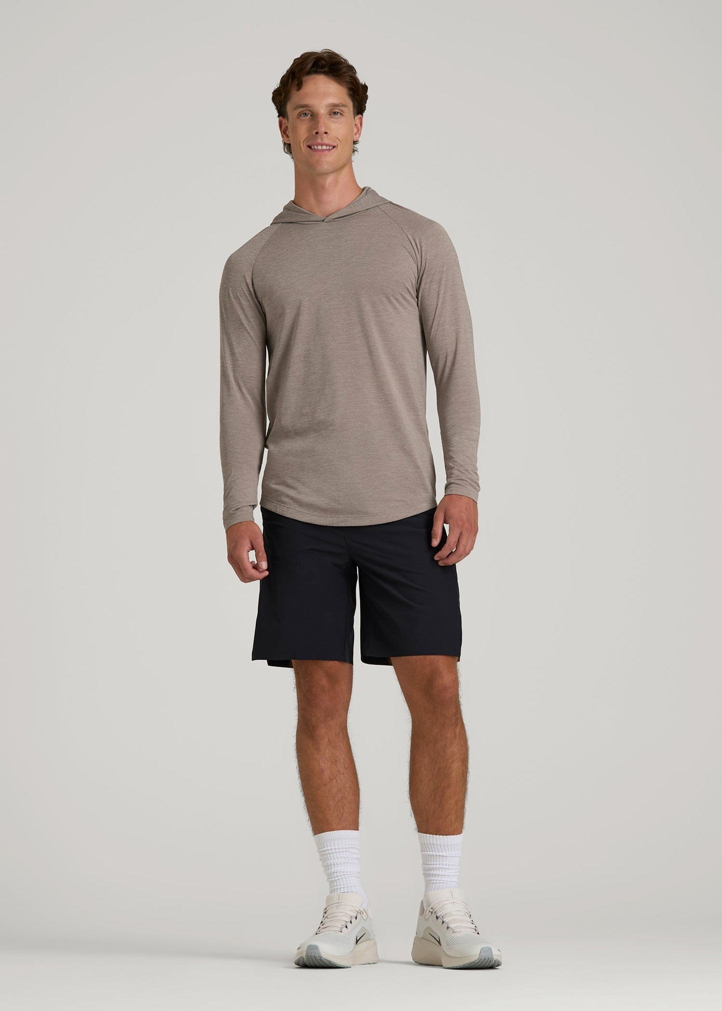 A.T. Performance Training Hoodie for Tall Men in Dark Sand Space Dye