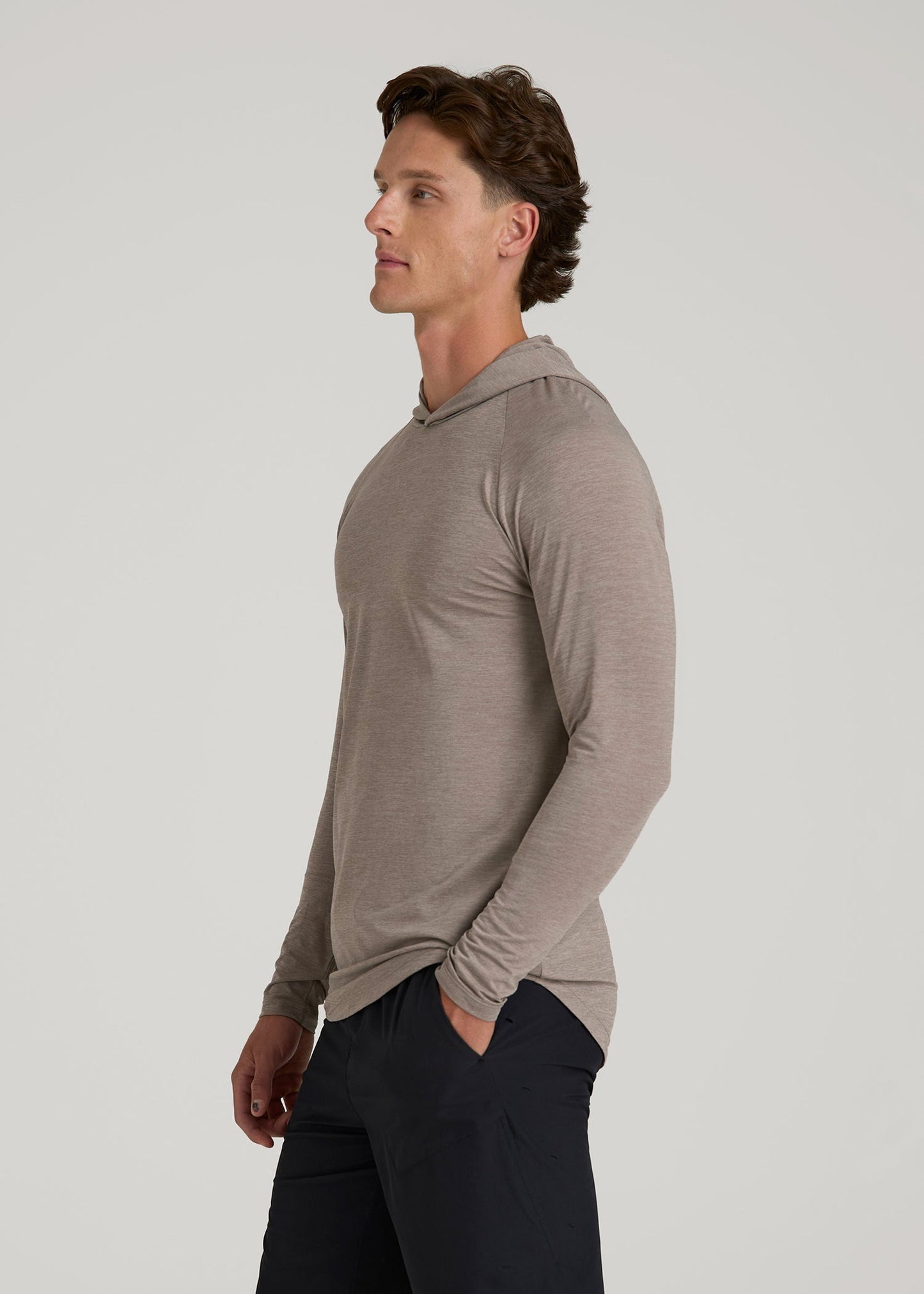 A.T. Performance Training Hoodie for Tall Men in Dark Sand Space Dye