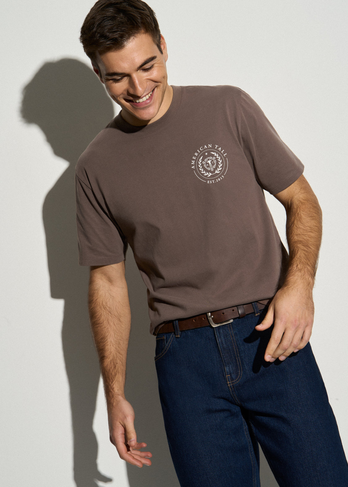 Crest Graphic Tee for Tall Men in Brown