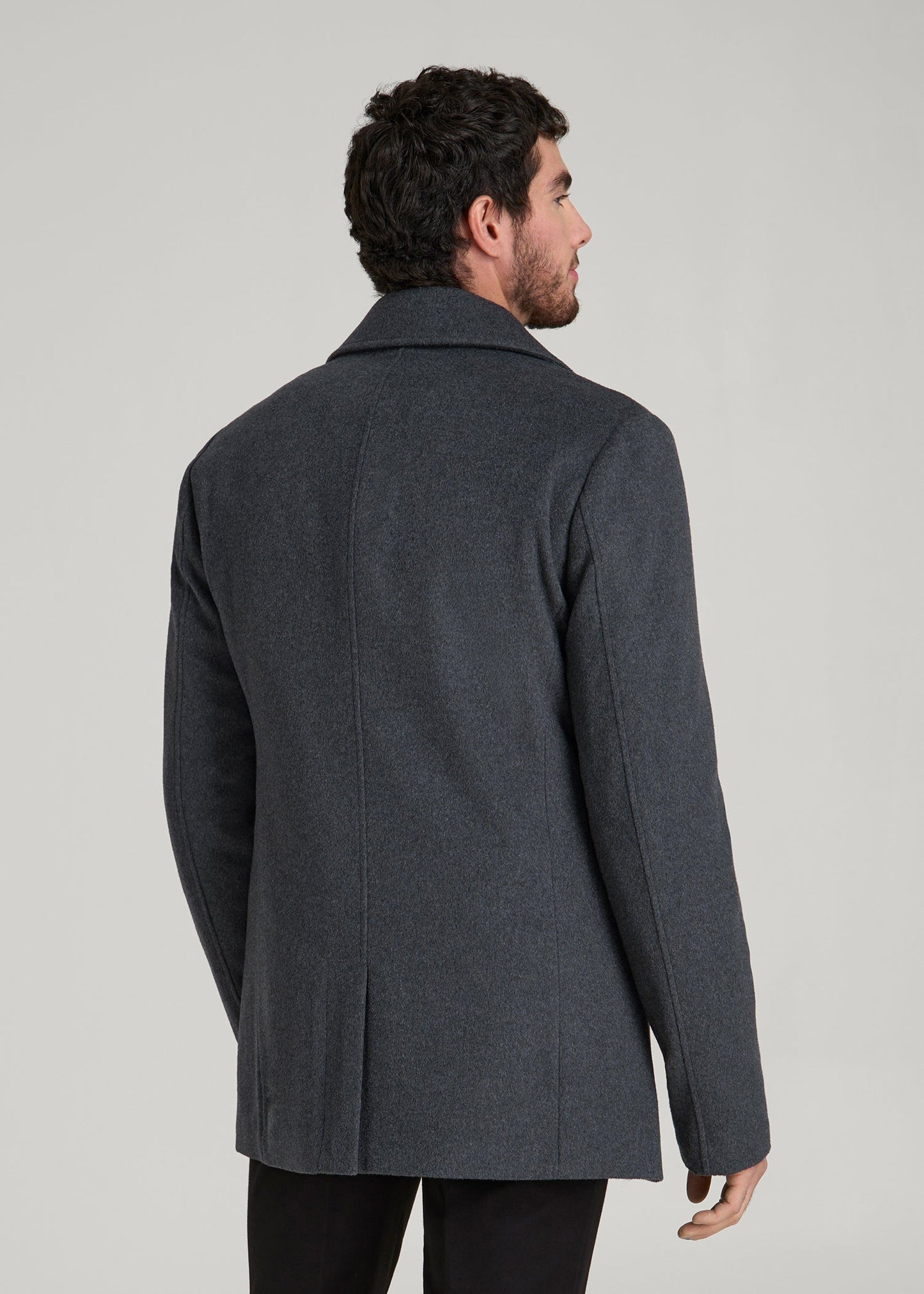 Double-Breasted Wool Peacoat for Tall Men in Dark Grey Mix