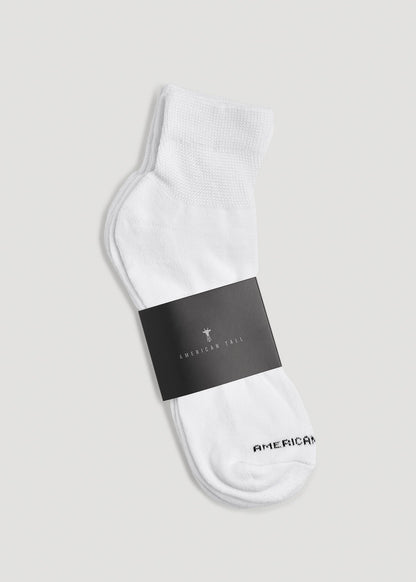 Athletic Mid Ankle Socks (X-Large Size: 14-17) for Tall Men in White