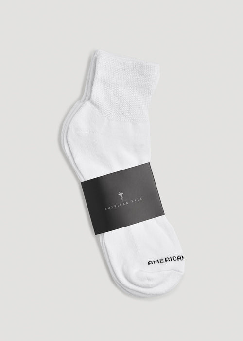 Athletic Mid Ankle Socks (X-Large Size: 14-17) for Tall Men in White