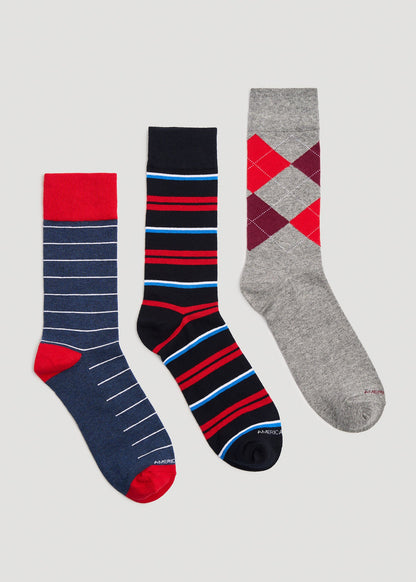 Dress Socks Size 14 to 17 (3-Pack) for Tall Men in Pack D