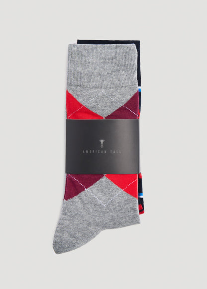 Dress Socks Size 14 to 17 (3-Pack) for Tall Men in Pack D