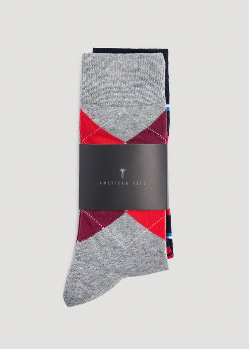 Dress Socks Size 14 to 17 (3-Pack) for Tall Men in Pack D