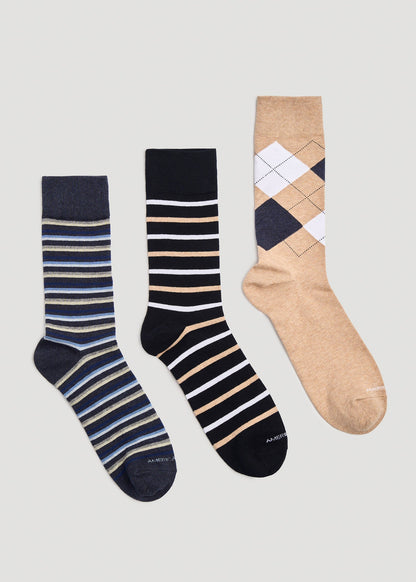 Dress Socks Size 14 to 17 (3-Pack) for Tall Men in Pack E